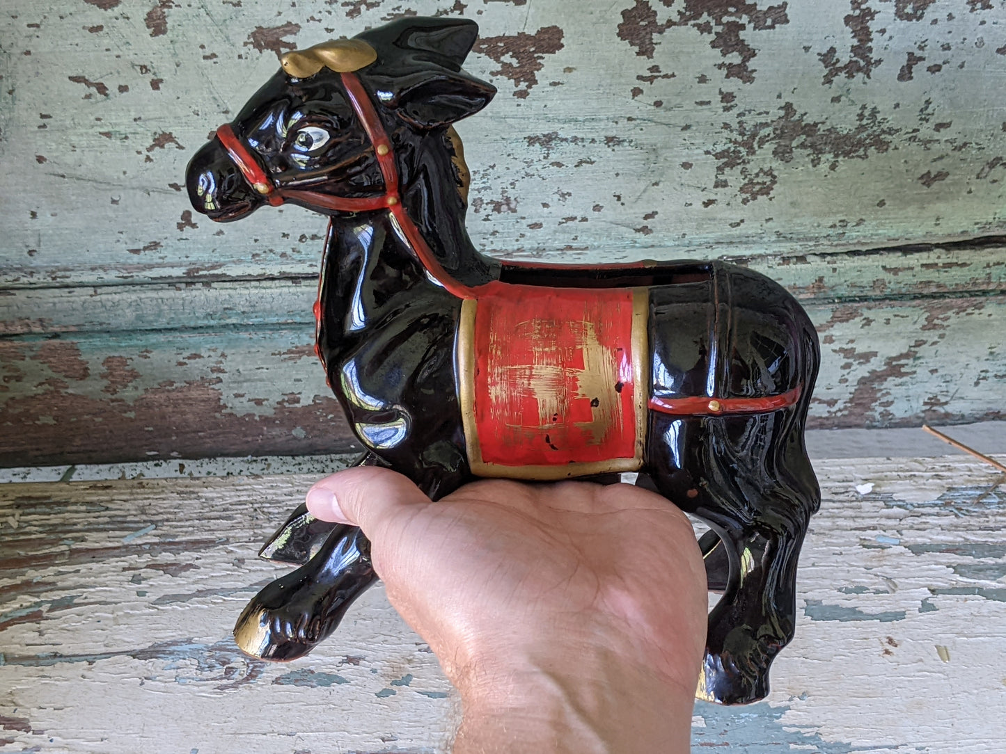 1950s Rare !! Redware Donkey Mule Planter Japan Hand-Painted !! Hard To Find Vintage Gifts !!