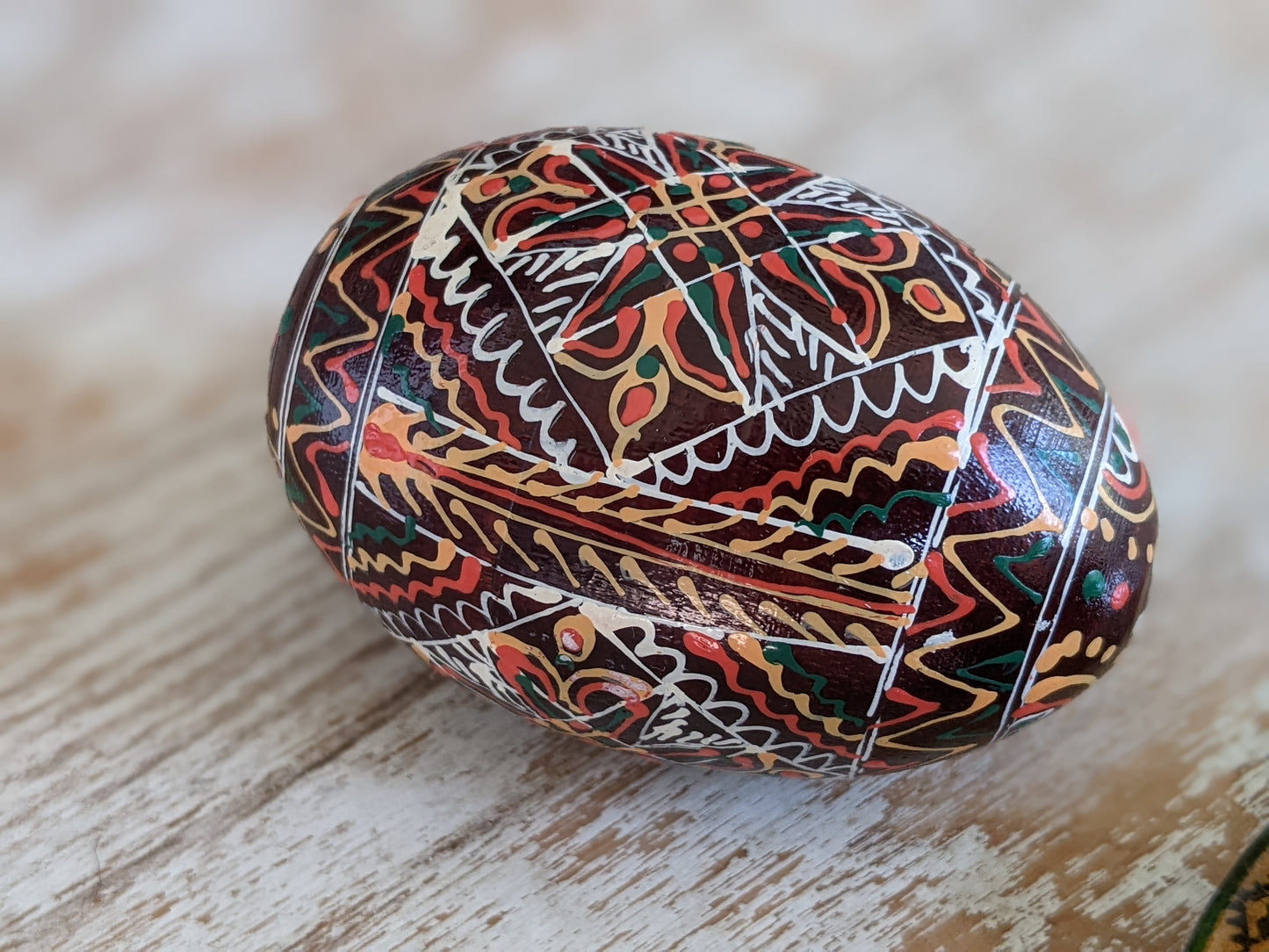Vintage Pysanky Traditional Wooden Egg Lacquered Hand Painted Peace Love !! Beautiful Classic Vintage Gifts !!