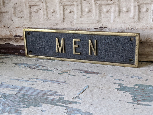 Vintage Solid Cast Brass Mens Restroom Sign !! The Real Deal !! A Perfect Classic Sign Gift !!