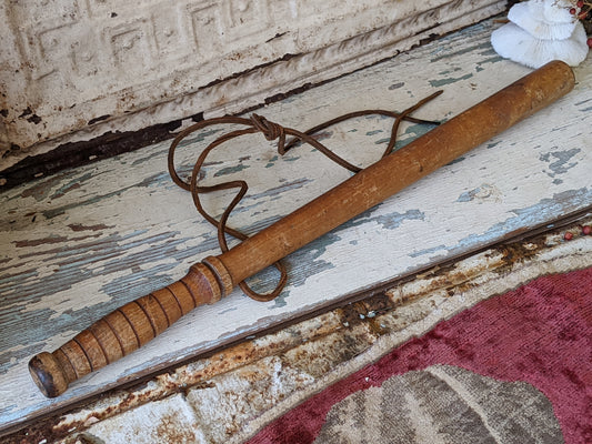 1960s Oak Police Baton Billy Club Nightstick Turned Original Leather Strap 22" !! Awesome Vintage Memorabilia !!