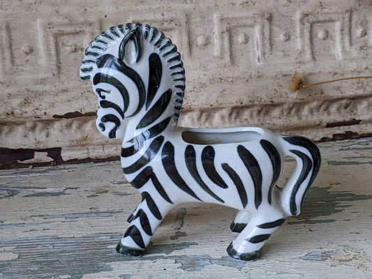 1950s Adorable Zebra Planter Small Hand-painted Desktop Decor Japan !! Unique Vintage Gifts !!