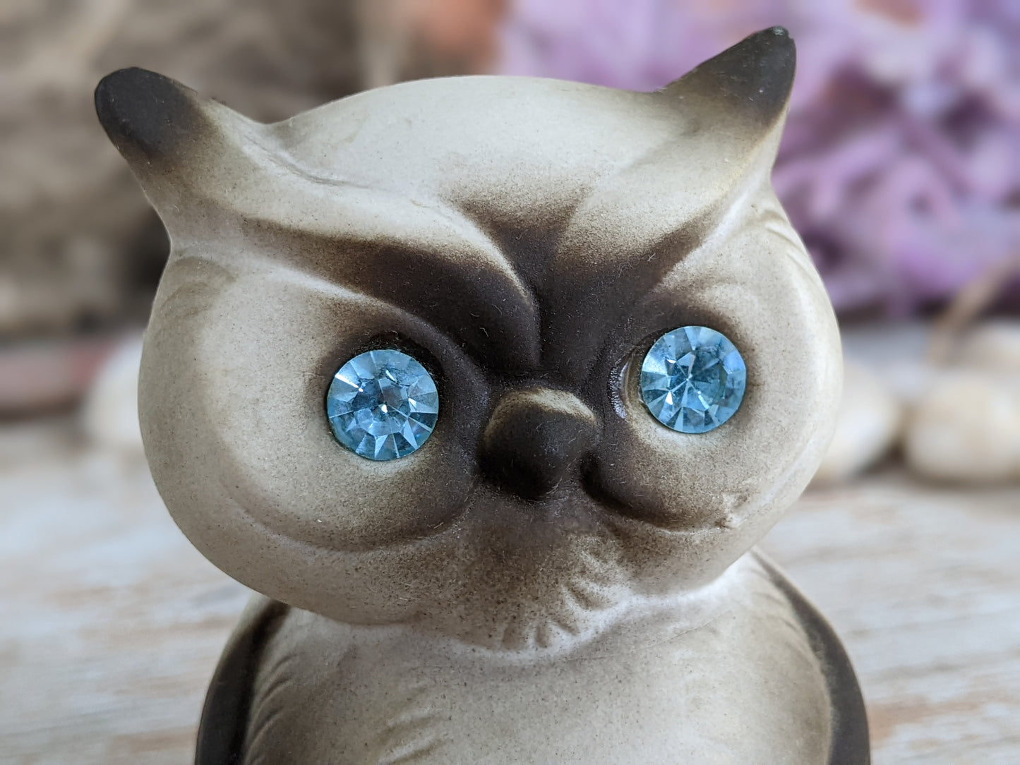 1950s Bisque Owl Blue Sparkling Eyes Made USA Night Birds !! Adorable Vintage Gifts !!