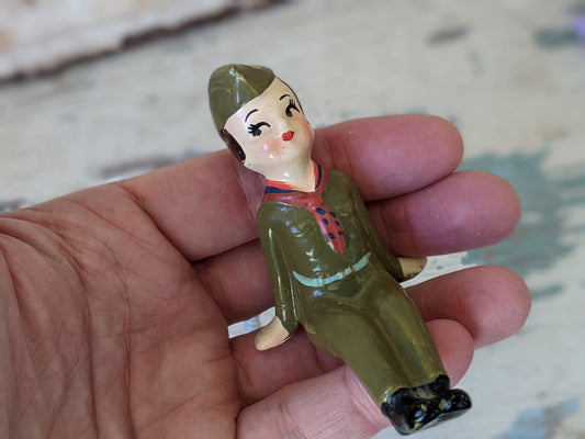 1950s Enesco Boy Scout Sitting Porcelain Import Japan !! Vintage Memories Gift Ideas !!