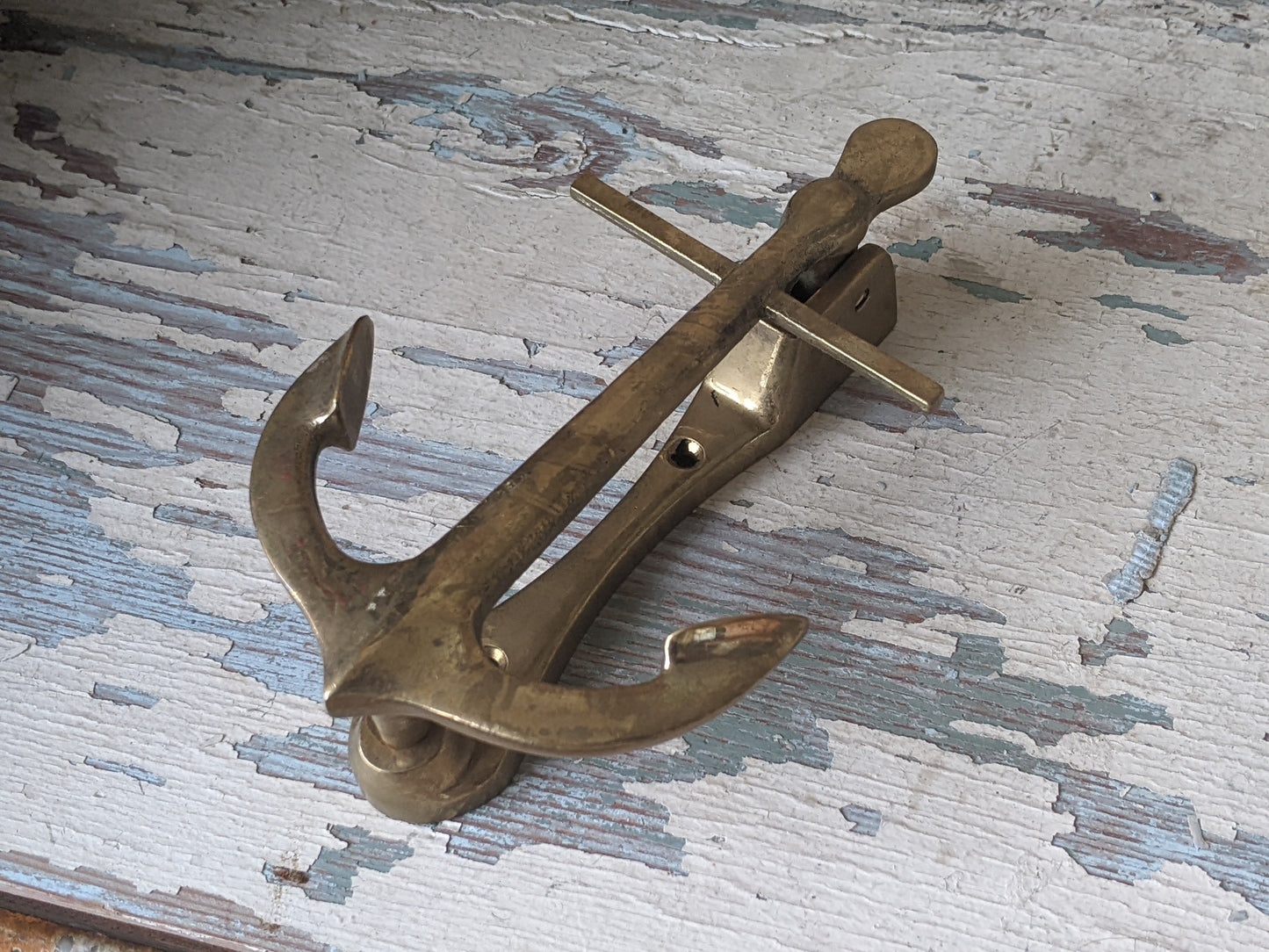 1970s Cast Brass Door Knocker Anchor Solid Nautical Navy !! Vintage Home Decor !! Quality Vintage Hardware !!