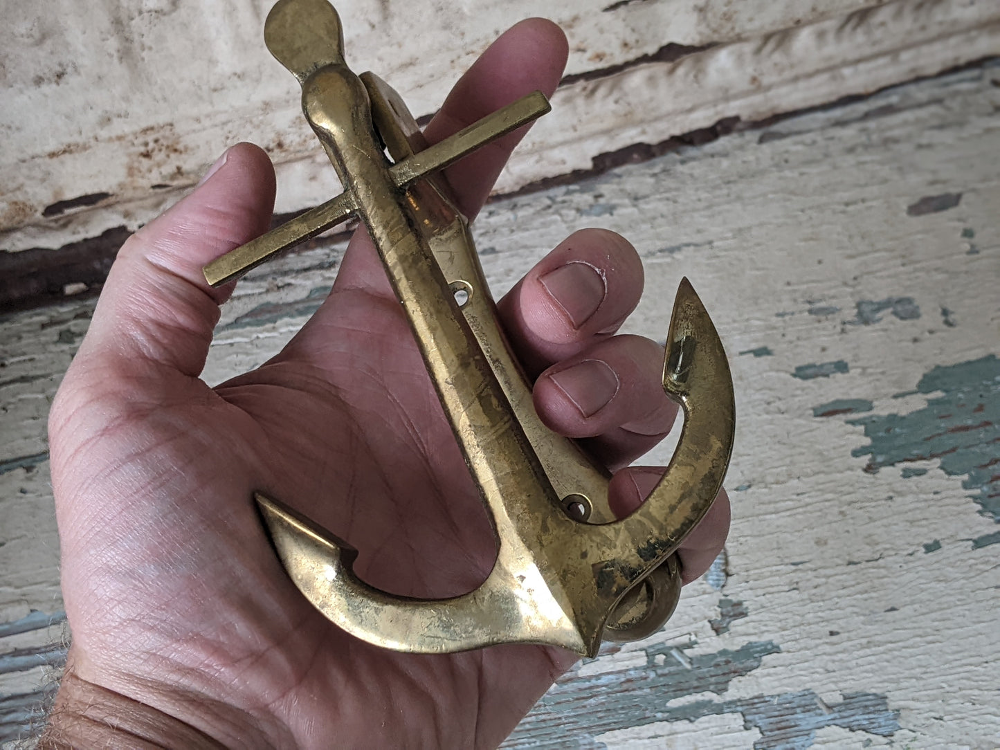 1970s Cast Brass Door Knocker Anchor Solid Nautical Navy !! Vintage Home Decor !! Quality Vintage Hardware !!