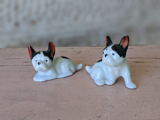 1950s Mid-Century Twin French Bulldogs Porcelain Bisque Figurines !! Adorable Vintage Gifts !! Unique Antique Gift Ideas !!