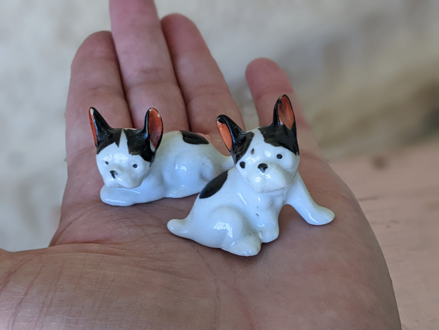 1950s Mid-Century Twin French Bulldogs Porcelain Bisque Figurines !! Adorable Vintage Gifts !! Unique Antique Gift Ideas !!