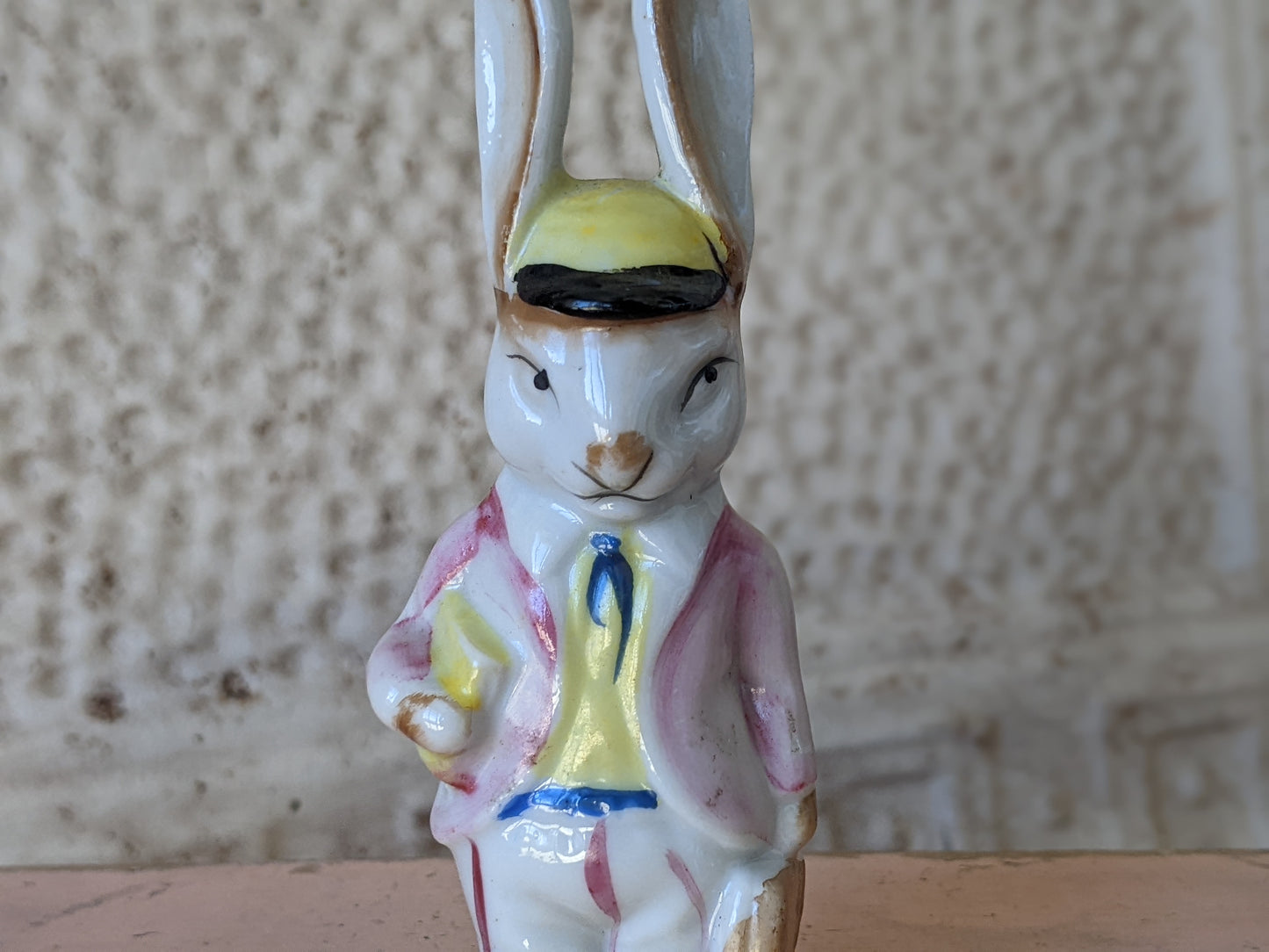 1950s Bunny School Boy Hat Books Porcelain Figurine Occupied Japan !! Amazing Vintage Gifts !! Antique Historical Collectibles !!