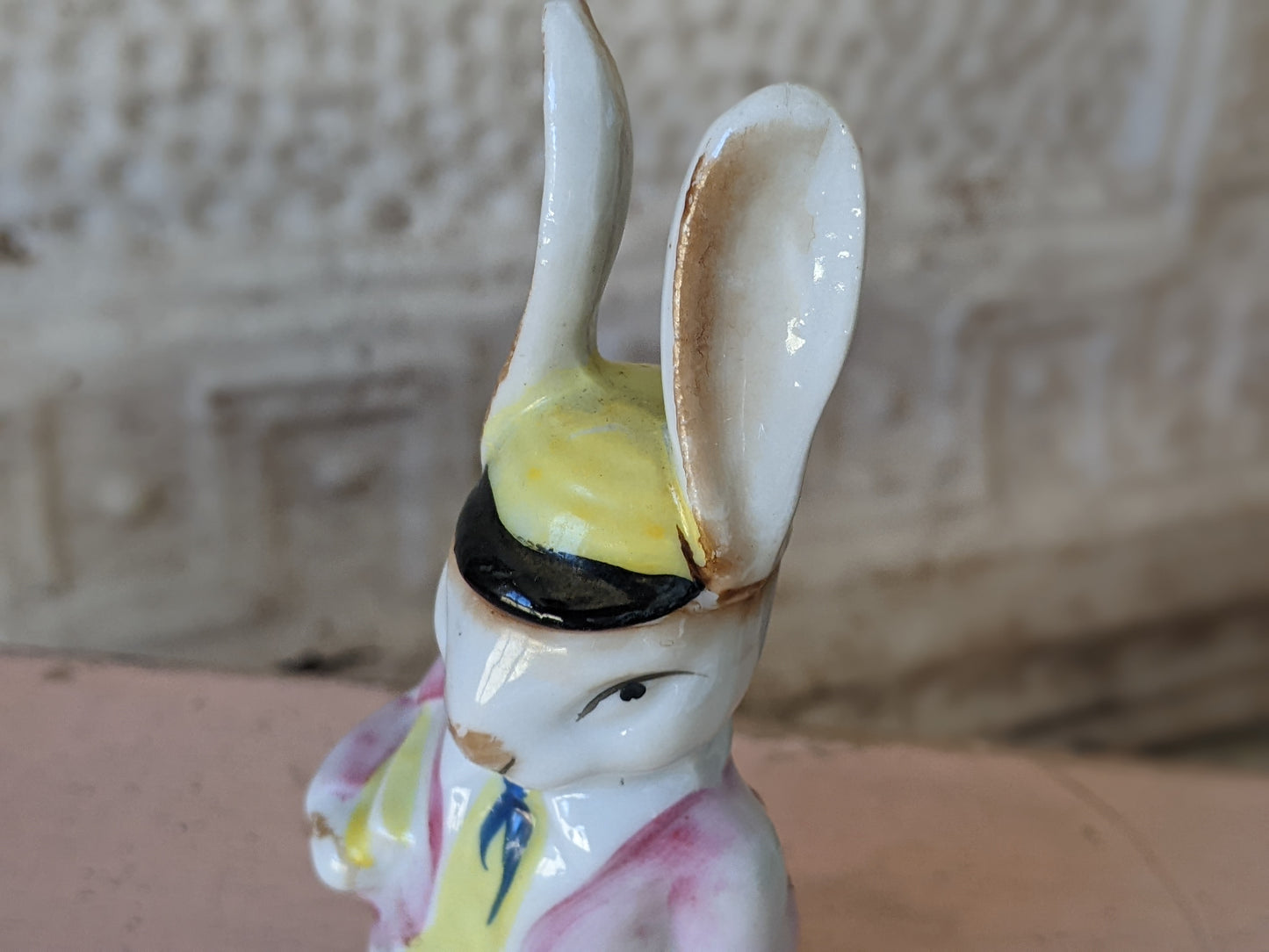 1950s Bunny School Boy Hat Books Porcelain Figurine Occupied Japan !! Amazing Vintage Gifts !! Antique Historical Collectibles !!