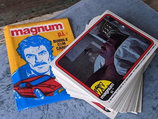 1982 Magnum PI Complete 66 Photo Card Set + Single Empty Wax Wrapper by Topps !! Mint Vintage Gifts & Collectibles !!