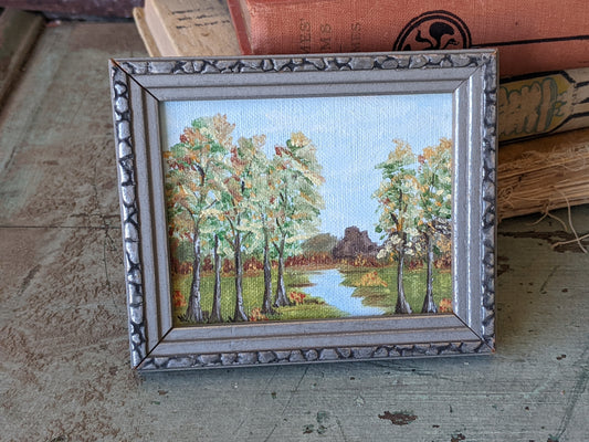 Vintage Original Landscape Miniature Oil on Canvas Board !! One-Of-A-Kind Gifts & Collectibles !!