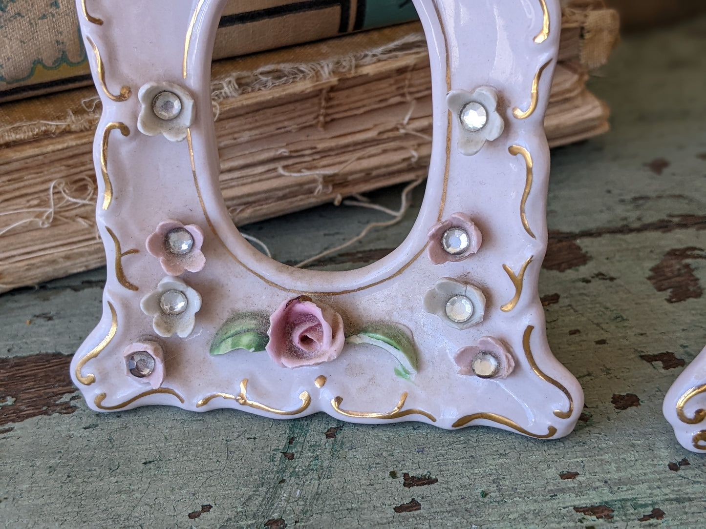 1950s Lefton China Picture Frames Set of 2 Soft Pale Pink No. 90510 Porcelain Flowers !! Joyful Vintage Gifts & Collectibles