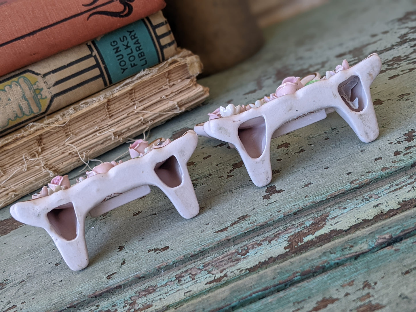 1950s Lefton China Picture Frames Set of 2 Soft Pale Pink No. 90510 Porcelain Flowers !! Joyful Vintage Gifts & Collectibles