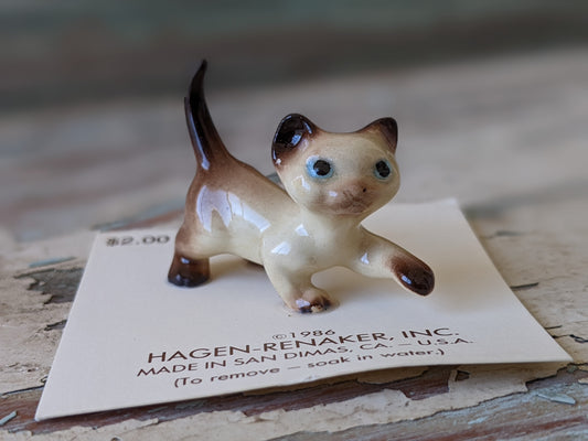 1986 !! NOC Siamese Playful Kitten Miniature by Hagen Renaker on Original Card Porcelain !! Adorable Quality Vintage Gifts & Collectibles