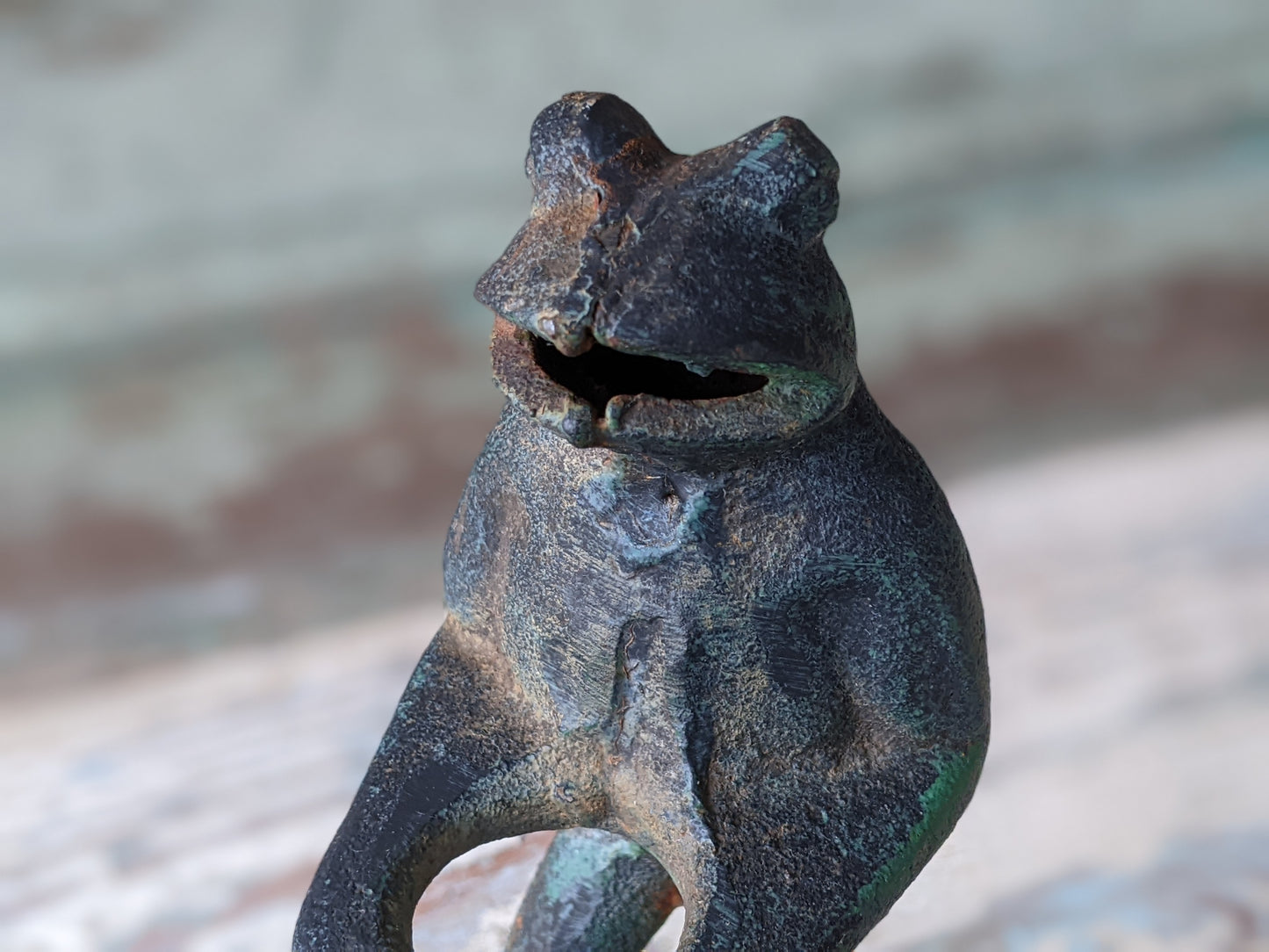 Vintage Cast Iron Frog Whimsical Candlestick Holder Anthropomorphic Statue !! Amazing Joyful Gifts & Collectibles