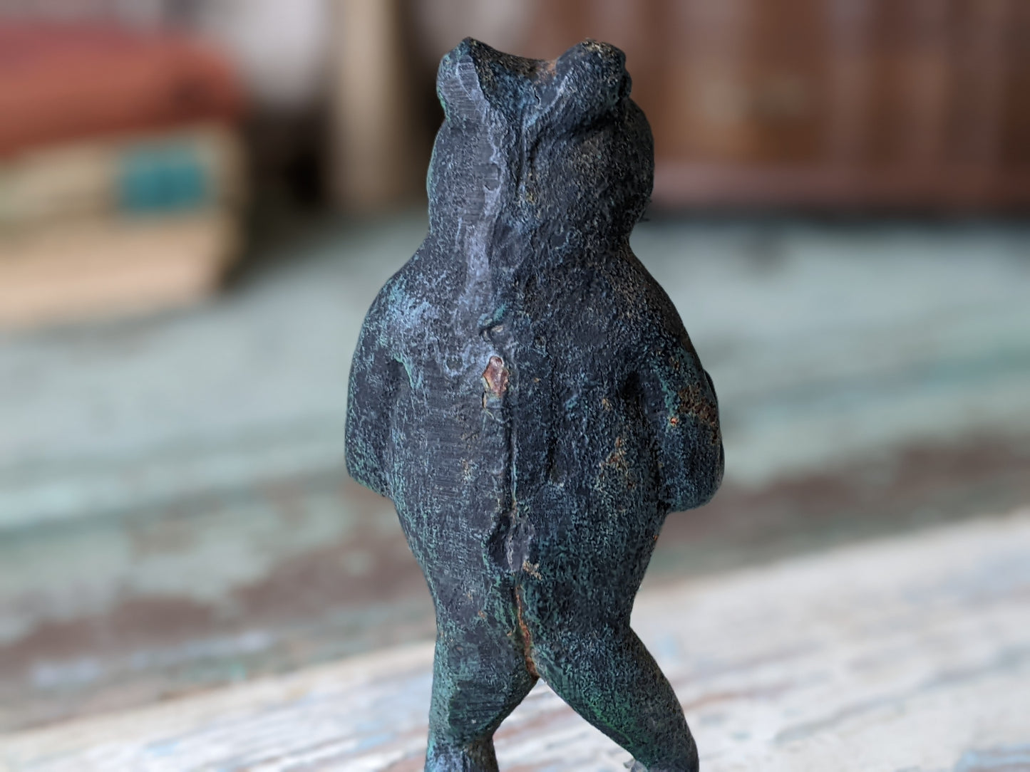 Vintage Cast Iron Frog Whimsical Candlestick Holder Anthropomorphic Statue !! Amazing Joyful Gifts & Collectibles