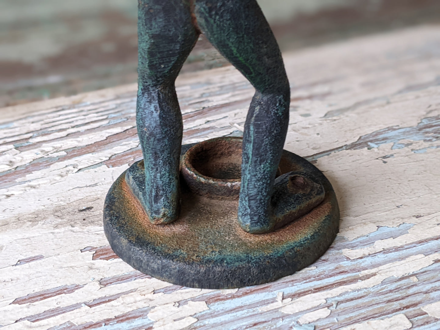 Vintage Cast Iron Frog Whimsical Candlestick Holder Anthropomorphic Statue !! Amazing Joyful Gifts & Collectibles