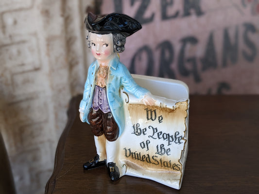1950s Enesco Napkin Holder 4th of July Decor !! Patriot with Bill of Rights !! Patriotic American !! Adorable Vintage Collectibles