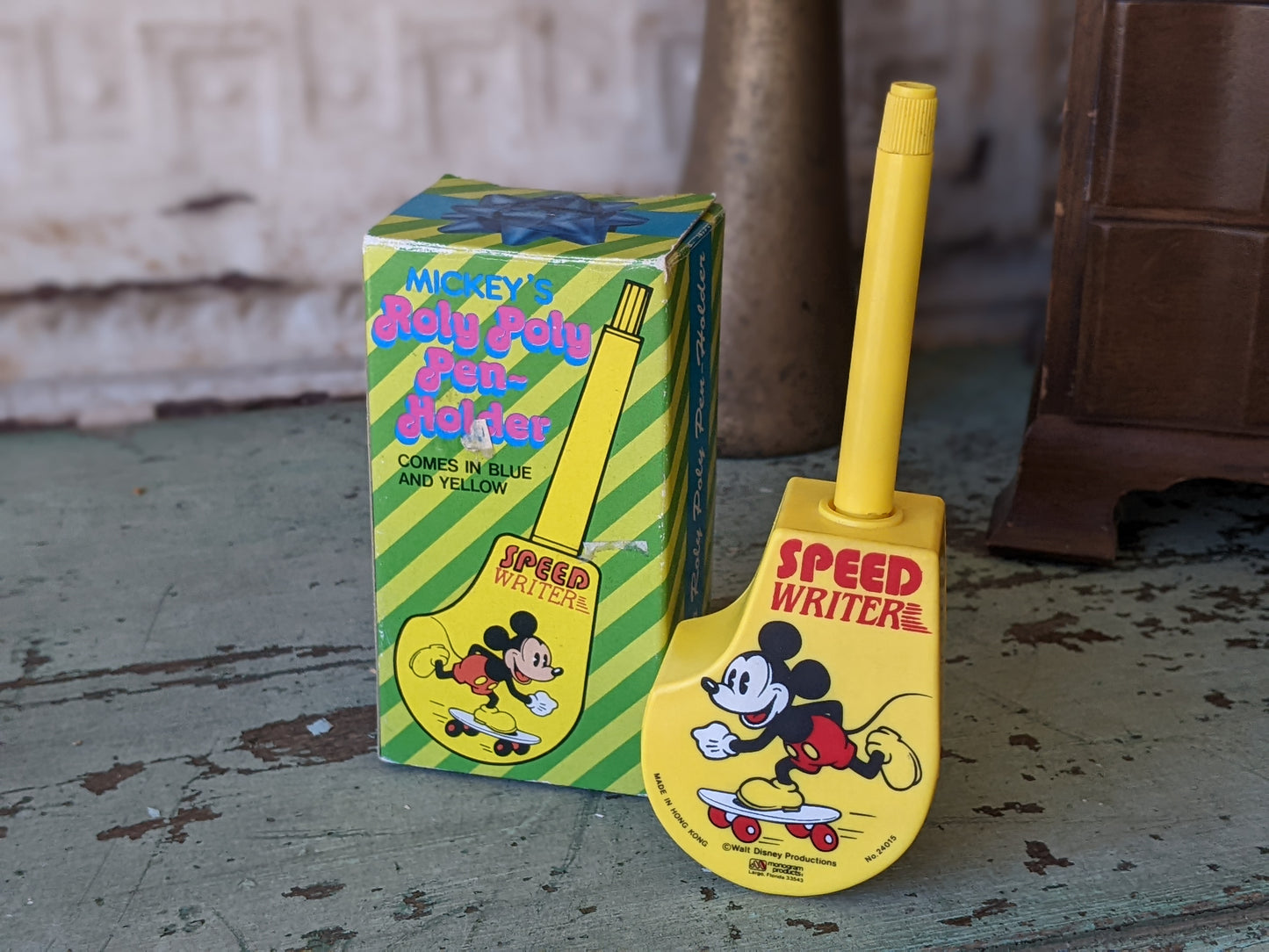 1970s Roly Poly Pen Holder Mickey Mouse Speed Writer by Walt Disney Productions !! Awesome Retro Gifts & Collectibles