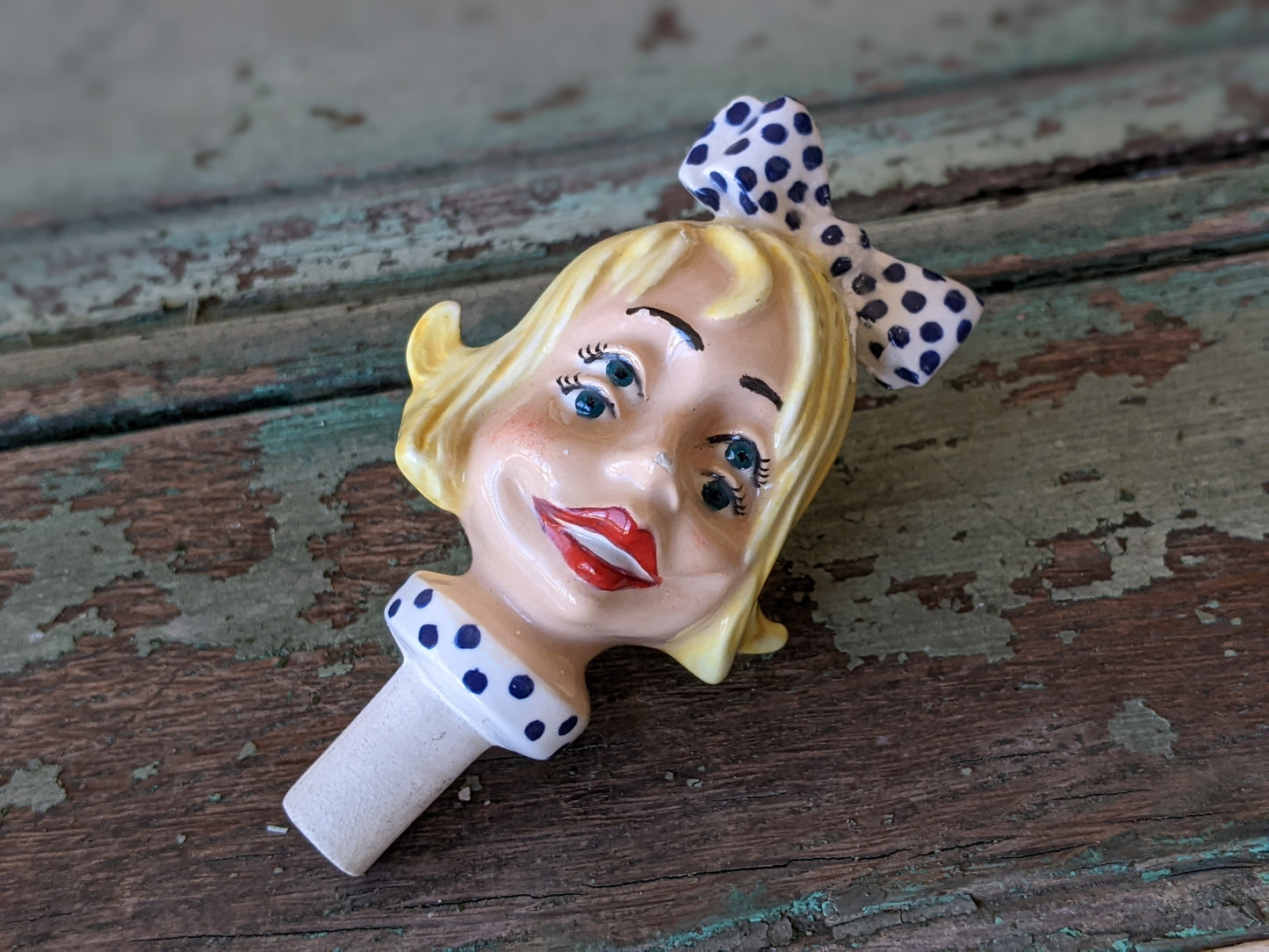 Vintage Ultra-Rare Bottle Stopper Blonde Double Eyed Retro Mod Caricature by Atlantic Mold !! Amazing Unique Retro Gifts & Collectibles