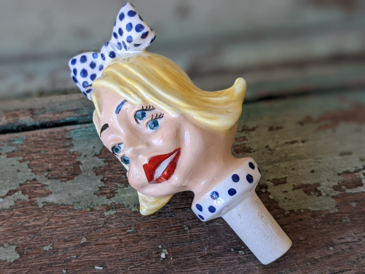 Vintage Ultra-Rare Bottle Stopper Blonde Double Eyed Retro Mod Caricature by Atlantic Mold !! Amazing Unique Retro Gifts & Collectibles