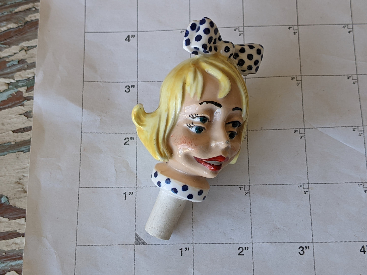 Vintage Ultra-Rare Bottle Stopper Blonde Double Eyed Retro Mod Caricature by Atlantic Mold !! Amazing Unique Retro Gifts & Collectibles