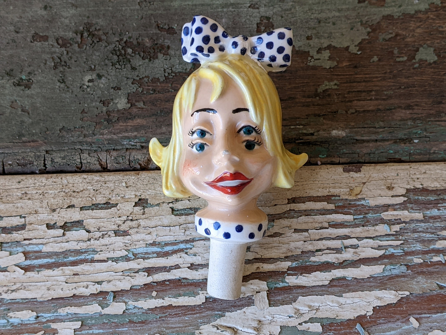 Vintage Ultra-Rare Bottle Stopper Blonde Double Eyed Retro Mod Caricature by Atlantic Mold !! Amazing Unique Retro Gifts & Collectibles