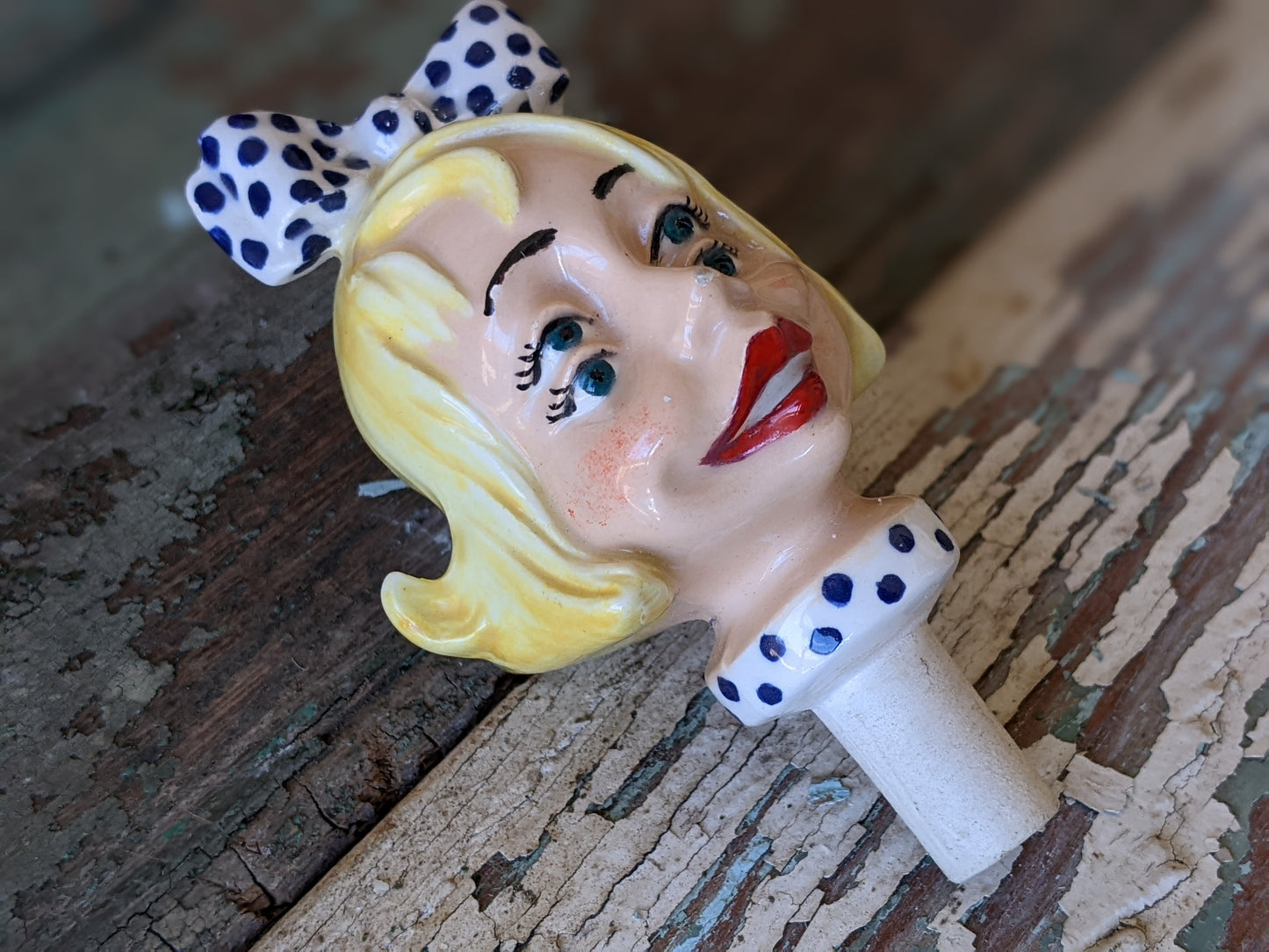 Vintage Ultra-Rare Bottle Stopper Blonde Double Eyed Retro Mod Caricature by Atlantic Mold !! Amazing Unique Retro Gifts & Collectibles