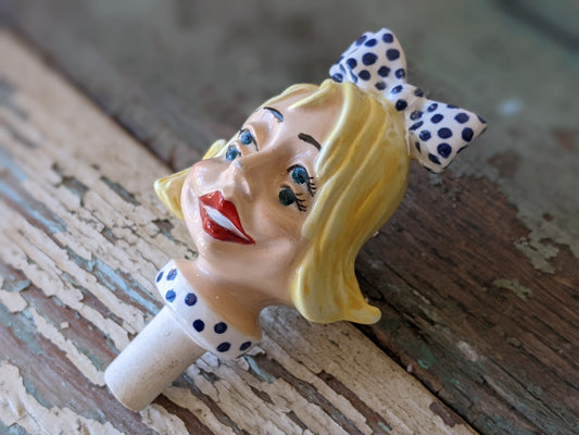 Vintage Ultra-Rare Bottle Stopper Blonde Double Eyed Retro Mod Caricature by Atlantic Mold !! Amazing Unique Retro Gifts & Collectibles