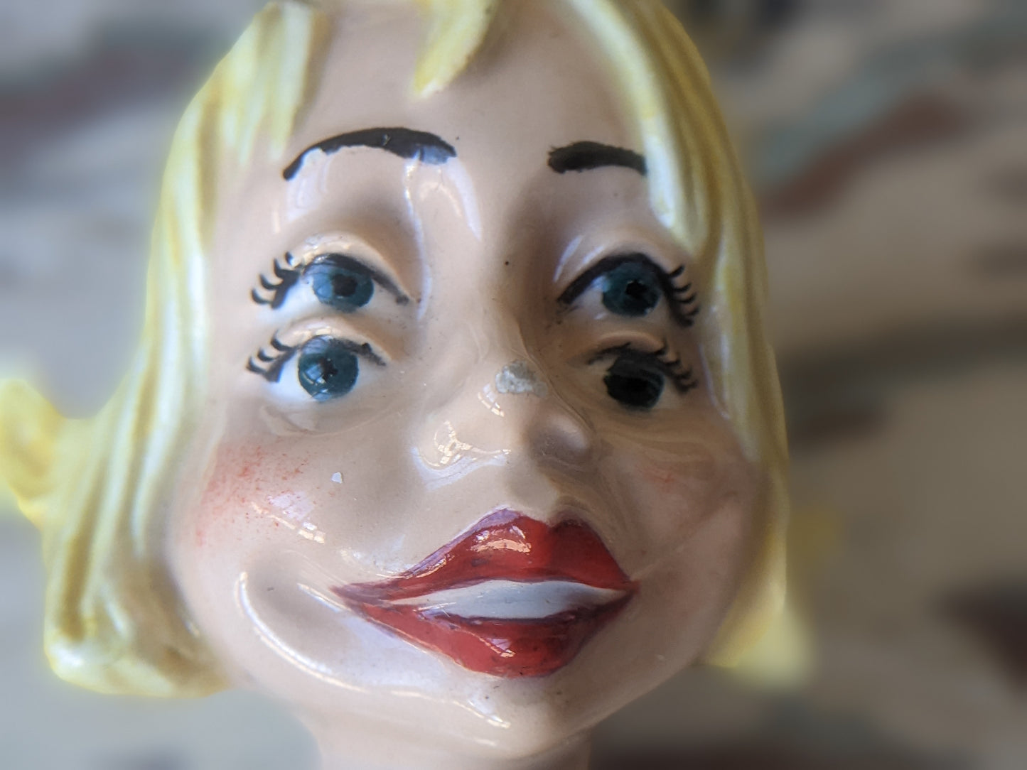 Vintage Ultra-Rare Bottle Stopper Blonde Double Eyed Retro Mod Caricature by Atlantic Mold !! Amazing Unique Retro Gifts & Collectibles