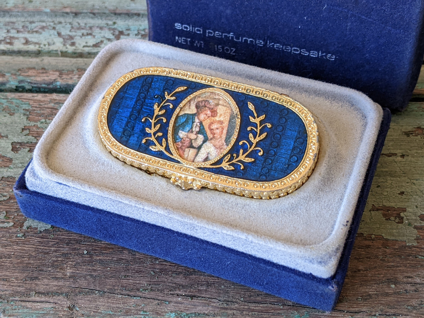 1970s Victorian Solid Perfume Keepsake By Estee Lauder ! Royal Blue Enamel Gold Compact Original Box ! Amazing Vintage Gifts & Collectibles