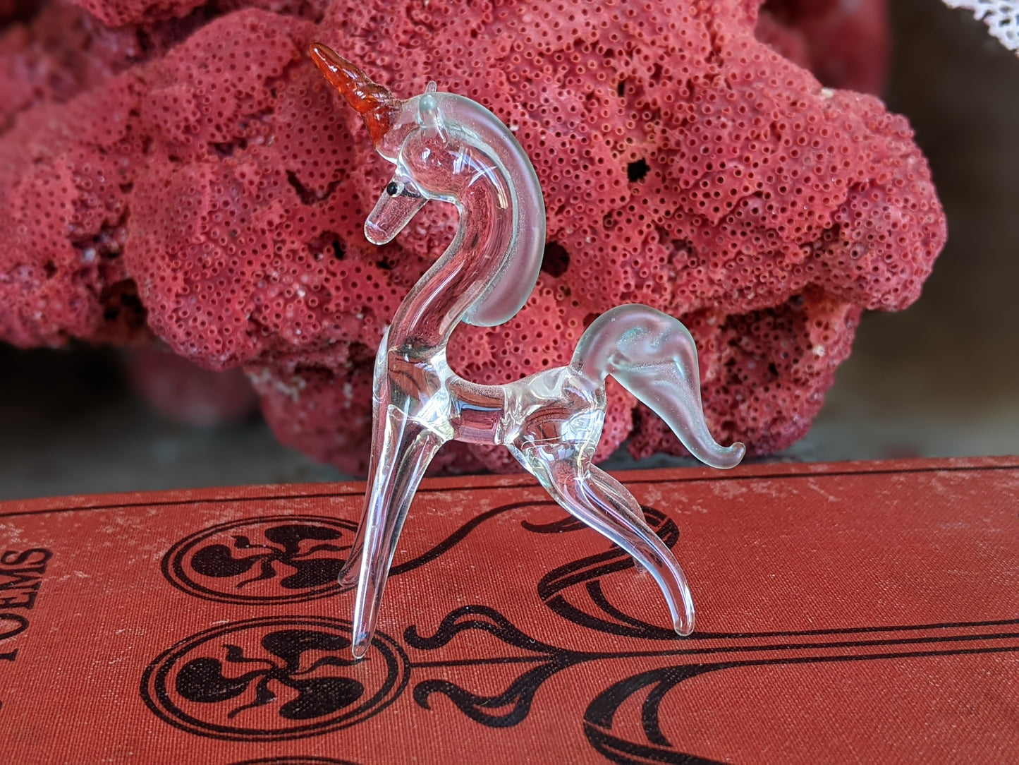 1980s Hand-Pulled Glass Unicorn Handmade Murano Italian Style Glass Adorable !! One-Of-A-Kind Joyful Vintage Gifts !!