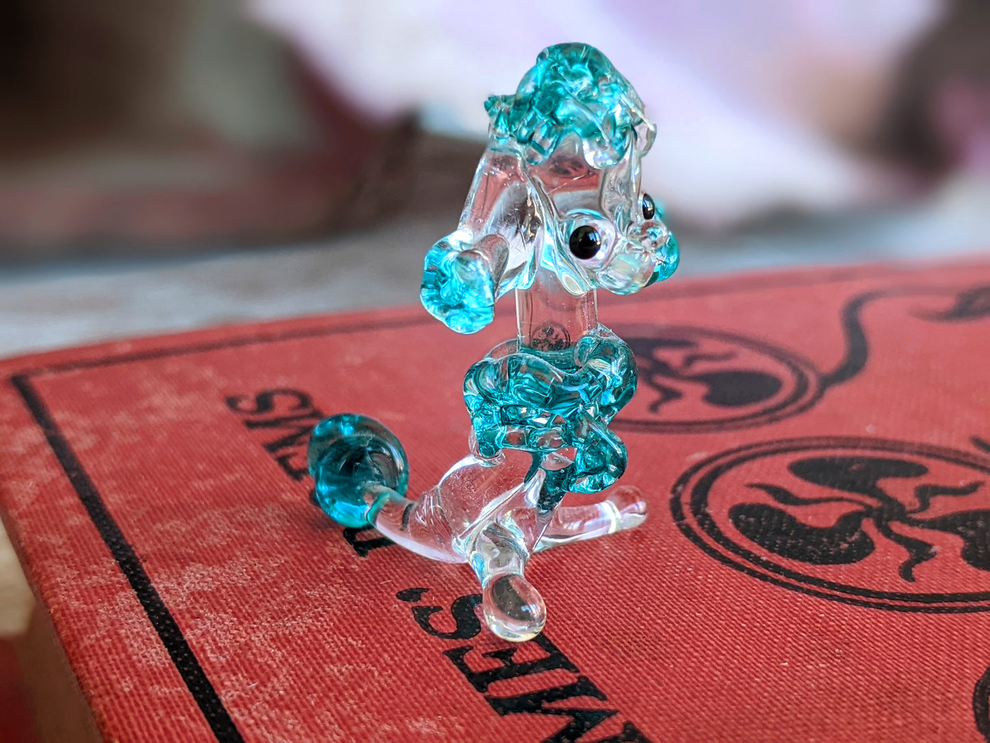 Vintage Hand-Pulled Glass Poodle Blue Murano Style Italian Handmade Glass Adorable !! One-Of-A-Kind Joyful Vintage Gifts !!