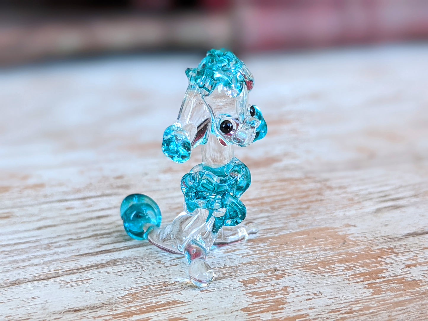 Vintage Hand-Pulled Glass Poodle Blue Murano Style Italian Handmade Glass Adorable !! One-Of-A-Kind Joyful Vintage Gifts !!