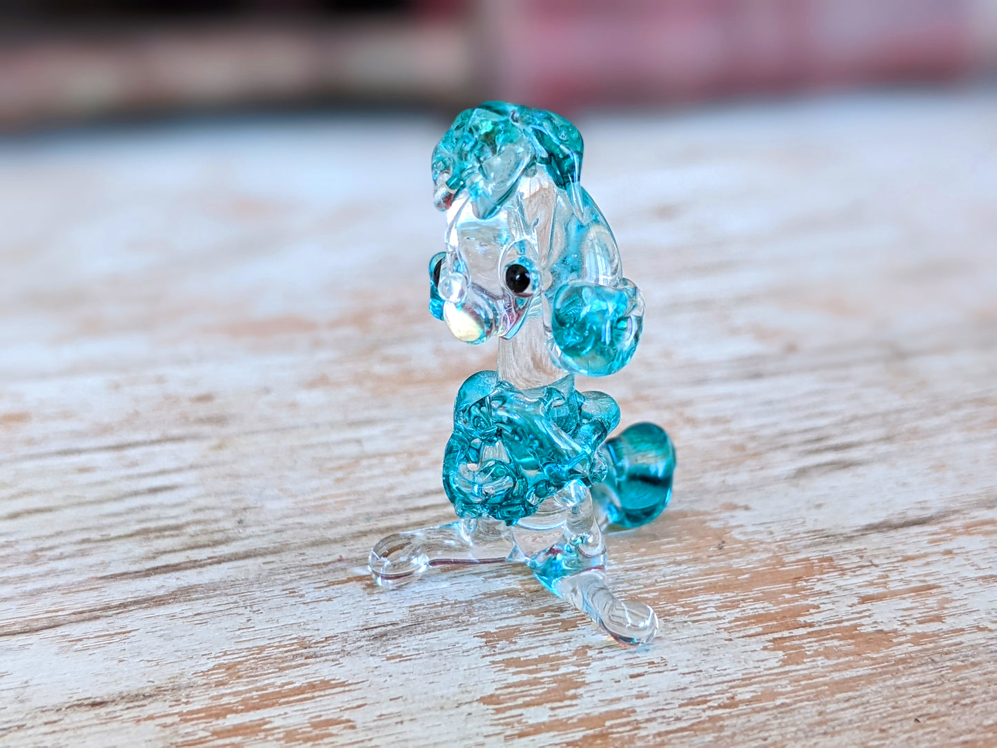 Vintage Hand-Pulled Glass Poodle Blue Murano Style Italian Handmade Glass Adorable !! One-Of-A-Kind Joyful Vintage Gifts !!