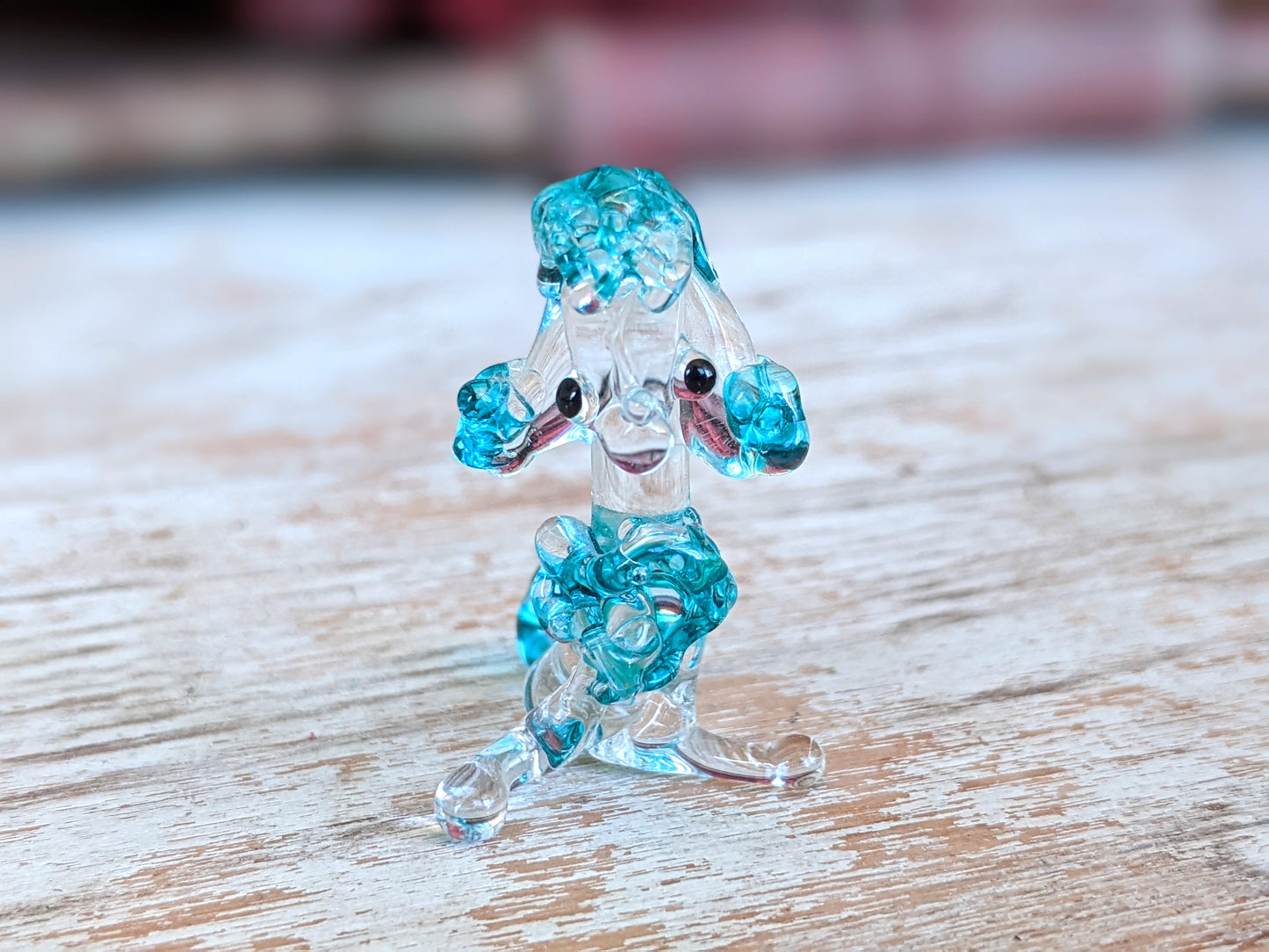 Vintage Hand-Pulled Glass Poodle Blue Murano Style Italian Handmade Glass Adorable !! One-Of-A-Kind Joyful Vintage Gifts !!