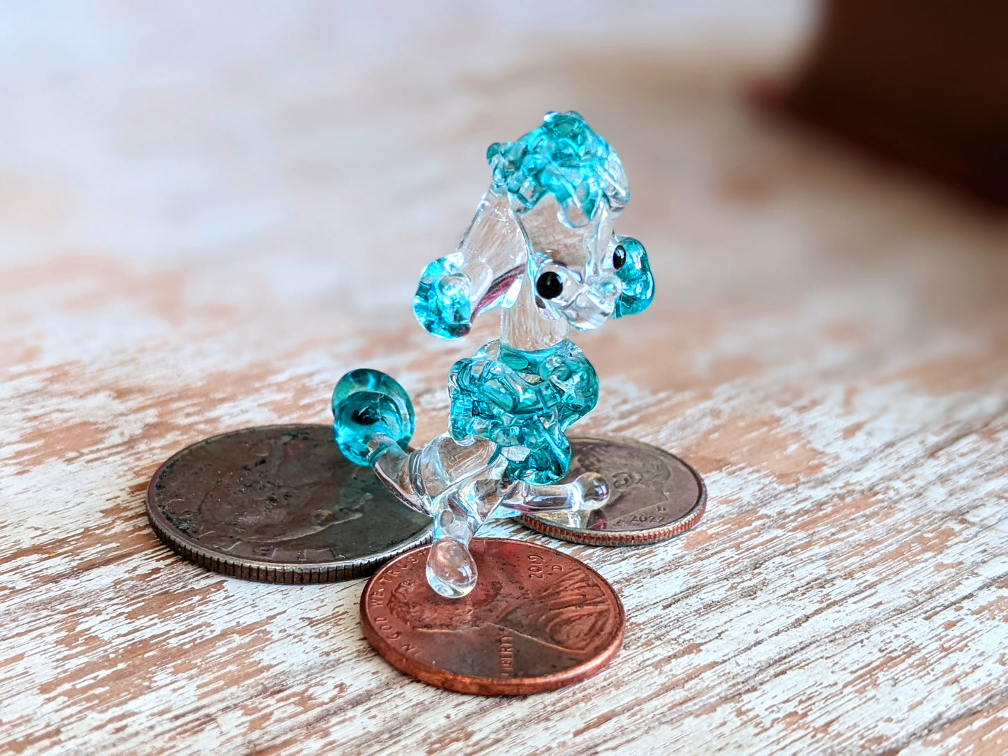 Vintage Hand-Pulled Glass Poodle Blue Murano Style Italian Handmade Glass Adorable !! One-Of-A-Kind Joyful Vintage Gifts !!