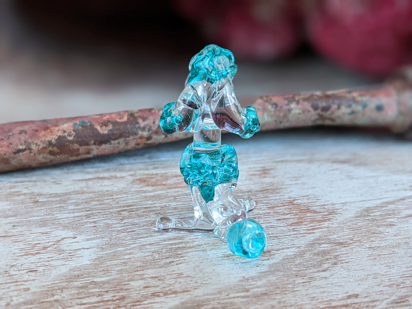 Vintage Hand-Pulled Glass Poodle Blue Murano Style Italian Handmade Glass Adorable !! One-Of-A-Kind Joyful Vintage Gifts !!