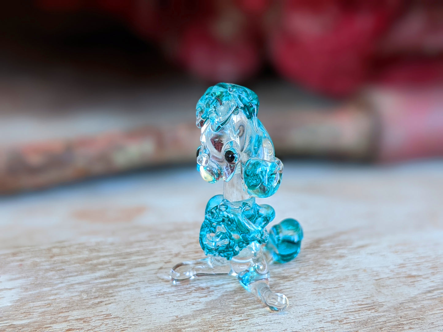 Vintage Hand-Pulled Glass Poodle Blue Murano Style Italian Handmade Glass Adorable !! One-Of-A-Kind Joyful Vintage Gifts !!