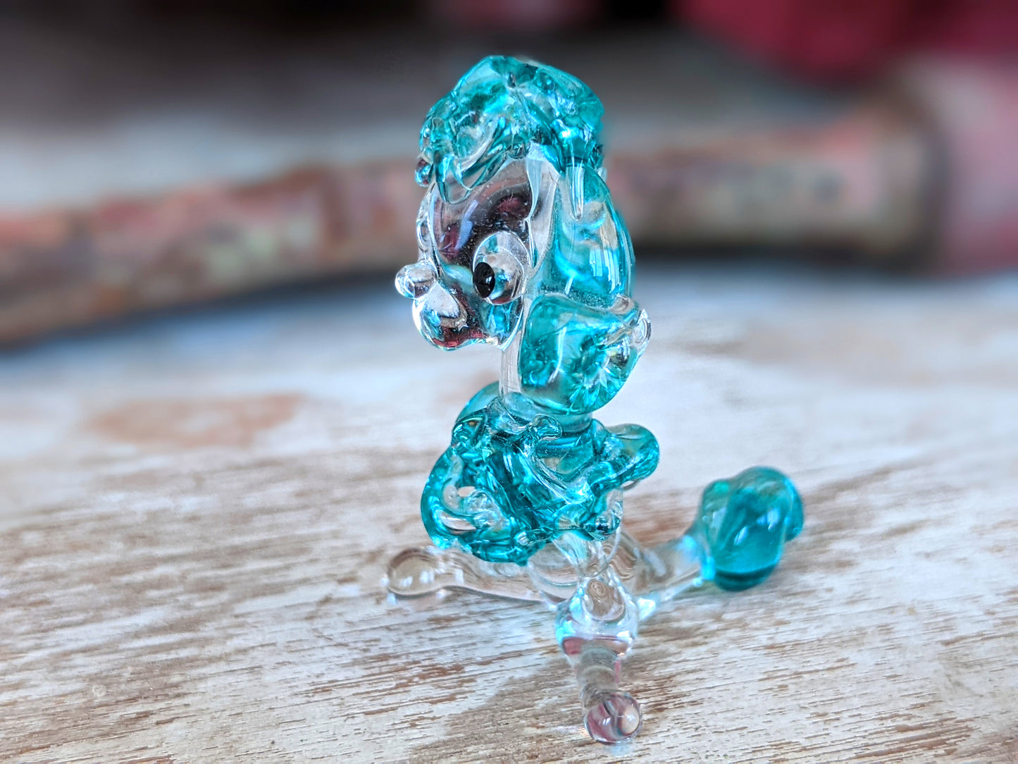 Vintage Hand-Pulled Glass Poodle Blue Murano Style Italian Handmade Glass Adorable !! One-Of-A-Kind Joyful Vintage Gifts !!