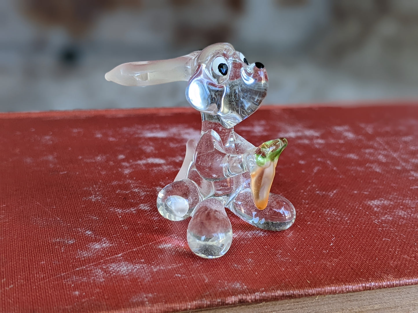 Vintage Pulled Glass Bunny w Carrot Murano Style Italian Handmade Hand-Pulled Glass Adorable !! One-Of-A-Kind Joyful Vintage Gifts !!