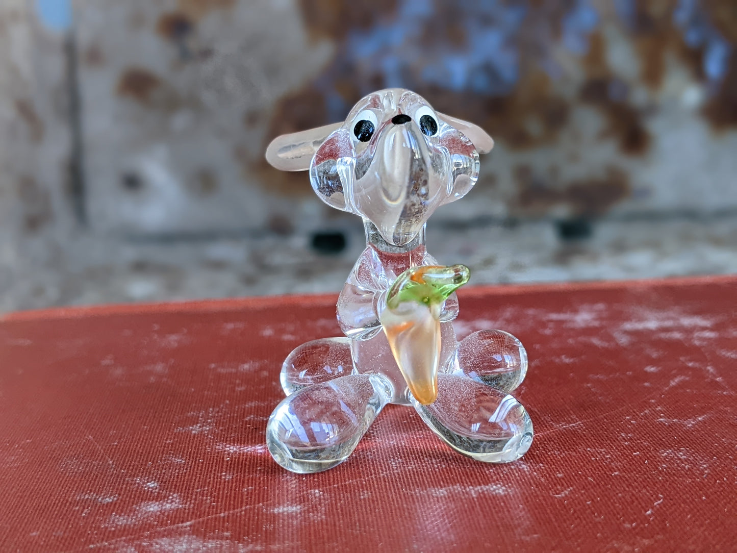 Vintage Pulled Glass Bunny w Carrot Murano Style Italian Handmade Hand-Pulled Glass Adorable !! One-Of-A-Kind Joyful Vintage Gifts !!