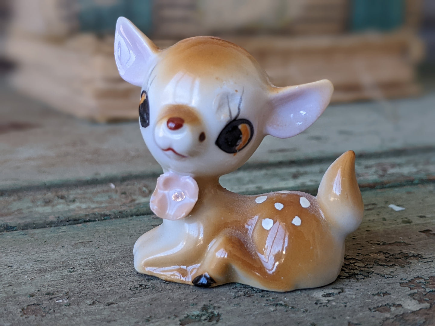 1950s Fawns Doe Baby Deer Porcelain Figurines Japan Applied Flowers !! Kitschy Kitsch Vintage Adorable Gifts & Collectibles