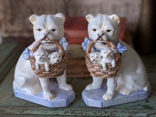 1960s Fitz & Floyd Bulldog Puppies Bookends Porcelain Rare in Amazing Condition !! This Is The Good Stuff Vintage Gifts !!