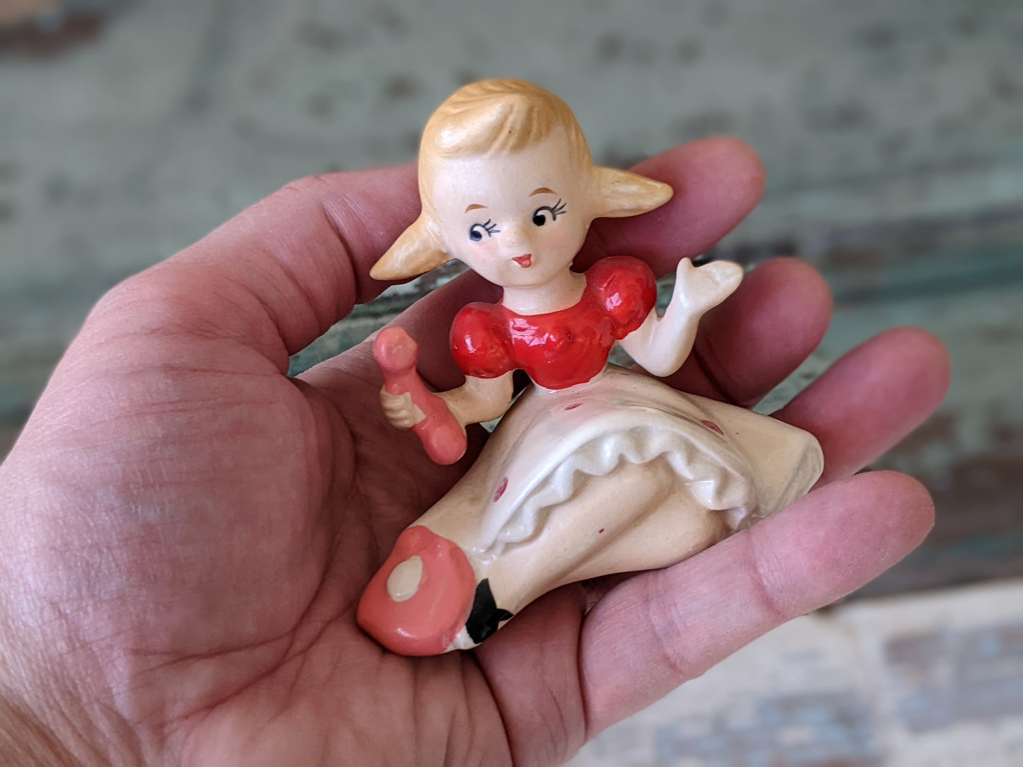 1950s Teen Girl on Phone Red Dress Polka Dots Japan Soc !! Amazing Vintage Gifts & Collectibles