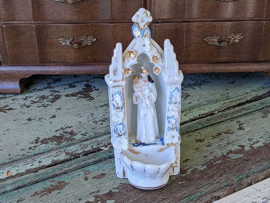1950's Madonna Holy Water Vessel Antique French or German w Gold Highlights !! Amazing Vintage Gifts & Collectibles
