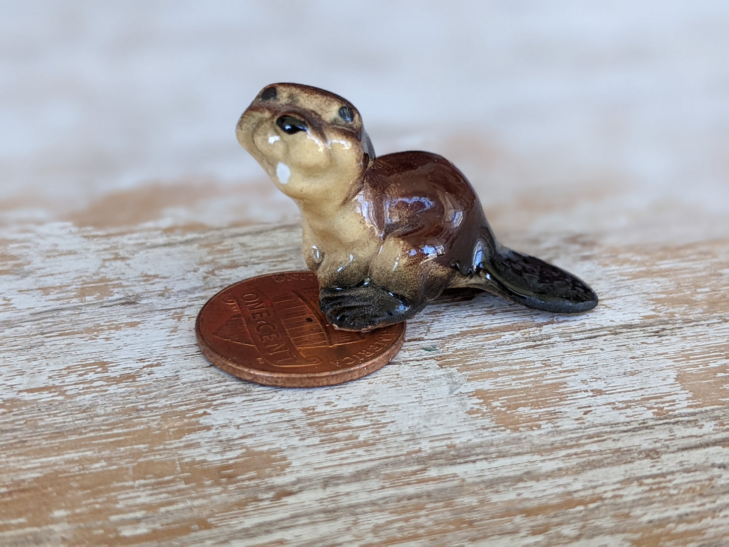 1980s Hagen Renaker Beaver Porcelain Miniature Hand-painted !! Amazing Retro Gifts & Collectibles !!