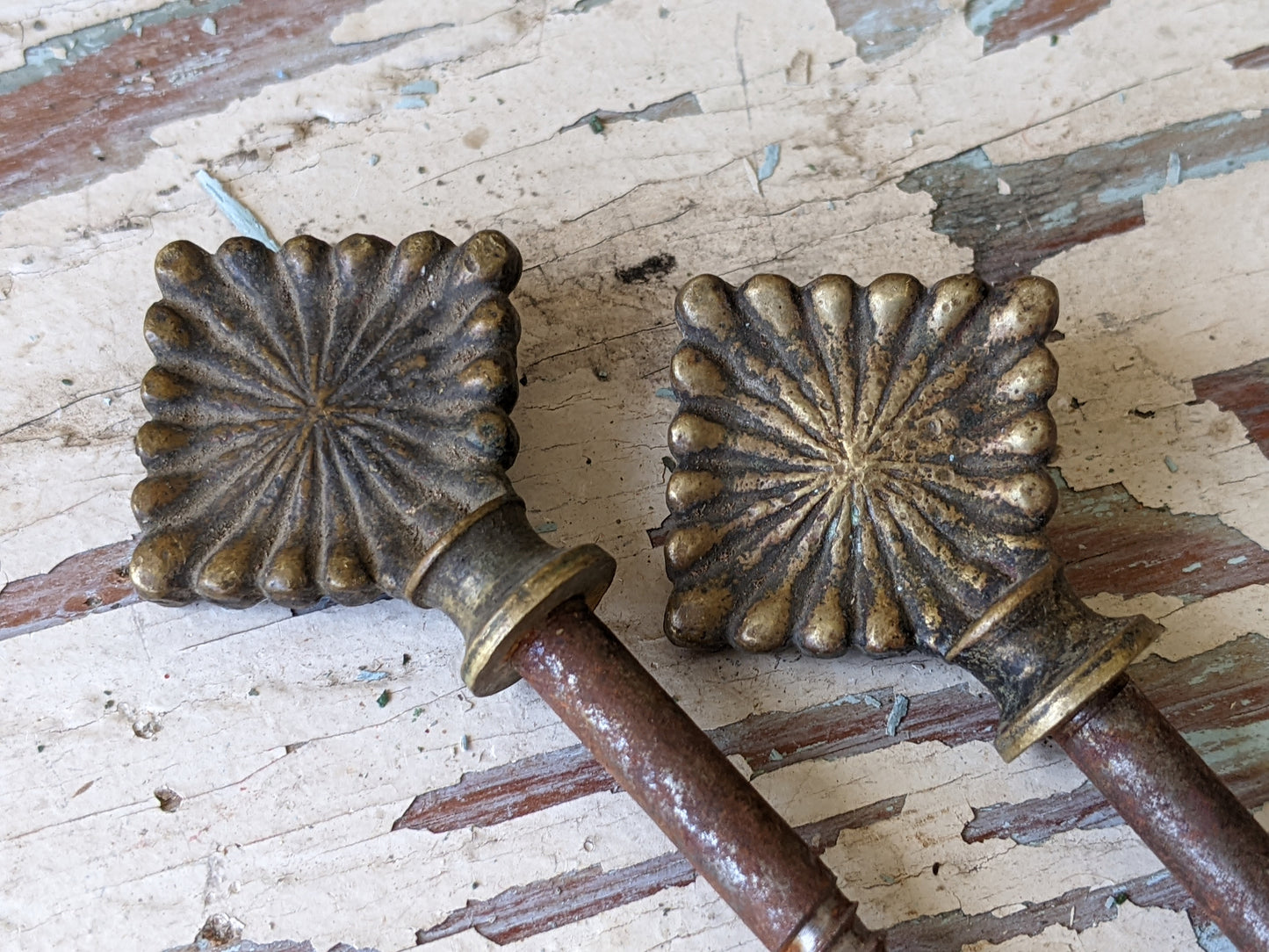 1800s Coffin Key Screws Set of 2 Brass Burst Diamond Steel 3 1/2" !! Amazing Antique Hardware & Restoration Creative Ideas