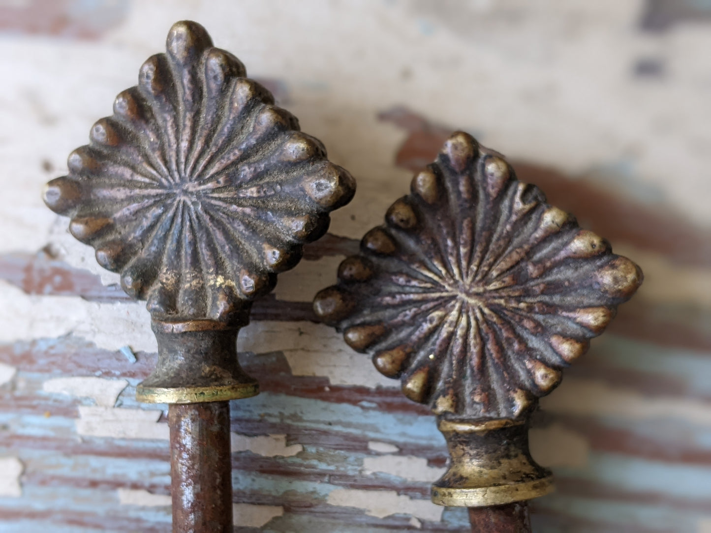 1800s Coffin Key Screws Set of 2 Brass Burst Diamond Steel 3 1/2" !! Amazing Antique Hardware & Restoration Creative Ideas