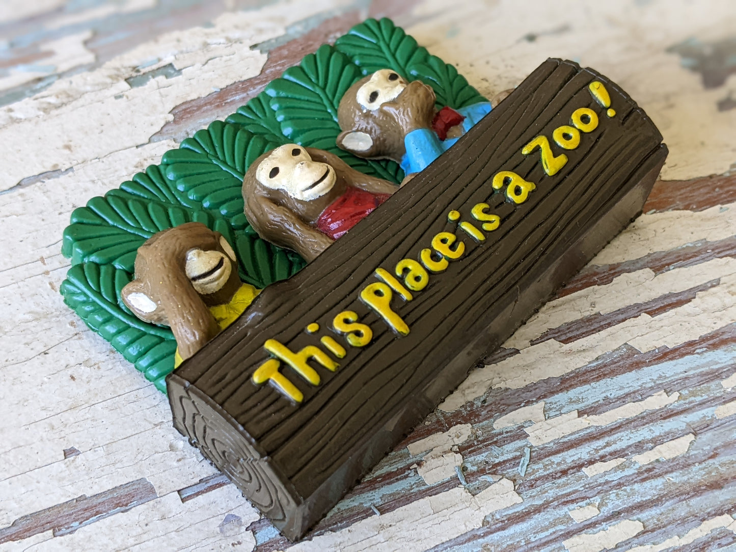 1983 "This Place is a Zoo" Monkey Refrigerator Magnets by GiftCo See No Evil Hear No Evil Speak No Evil !! Retro Gifts & Collectibles